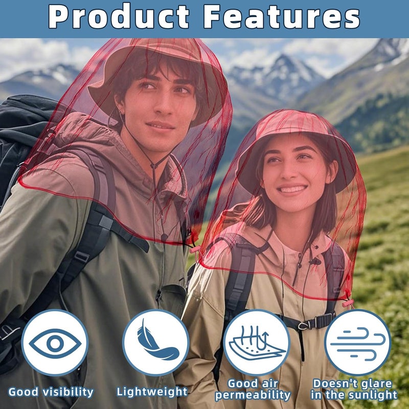 JayruiMice 2 Pack Ultra Large Mosquito Net 42x25 Inches Mosquito Head Net Oversized Insect Netting Bug Fits Most Hats for Gardening Hiking Fishing Traveling(Pink) - Image 4